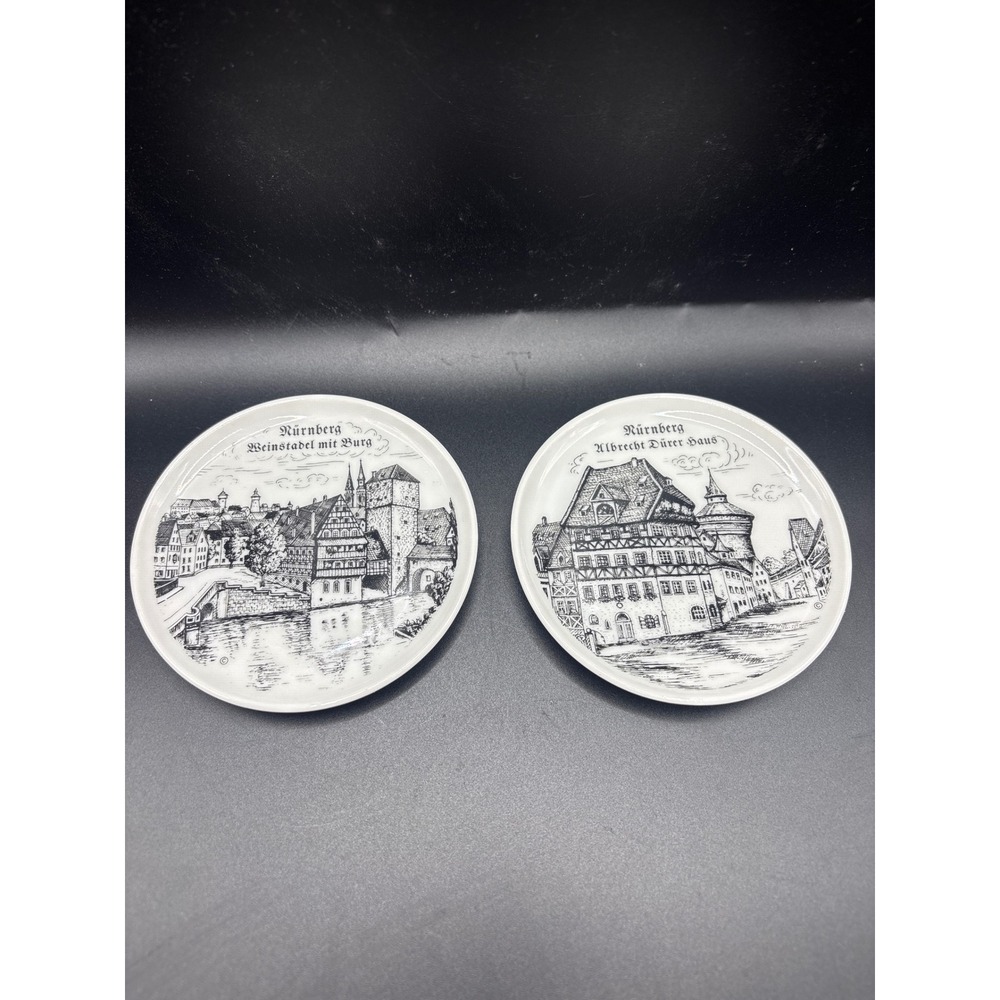 Vintage DP Porzella West Germany Nuremberg Souvenir Coaster set of 2 Black White
